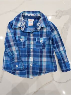 5/$35 Joe Fresh Blue Plaid Shirt 2T Button Up Cotton Chest Pockets